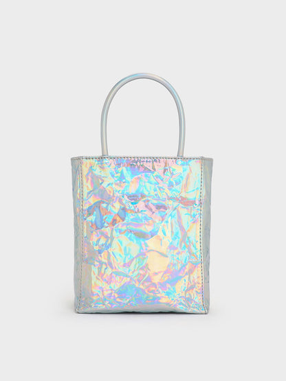 CHARLES & KEITH Trending / Matina Holographic Crinkle-Effect Tote Bag - Prism Silver