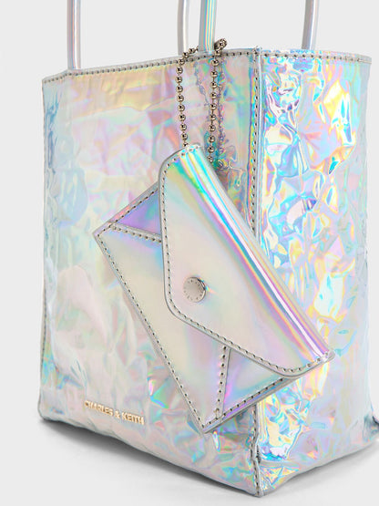 CHARLES & KEITH Trending / Matina Holographic Crinkle-Effect Tote Bag - Prism Silver