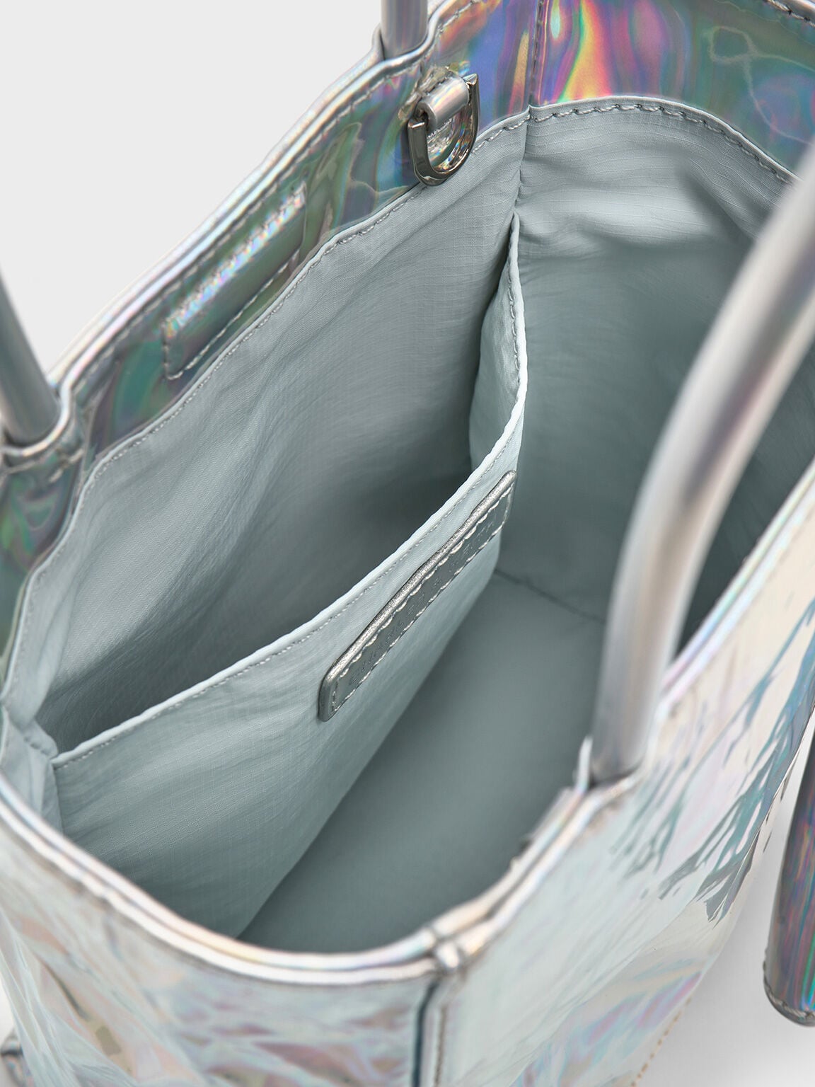 CHARLES & KEITH Trending / Matina Holographic Crinkle-Effect Tote Bag - Prism Silver