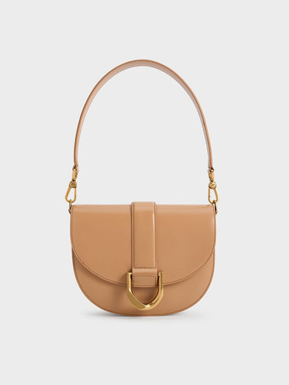 CHARLES & KEITH Best Price / Gabine Leather Saddle Bag - Toffee