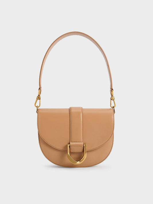 CHARLES & KEITH Best Price / Gabine Leather Saddle Bag - Toffee