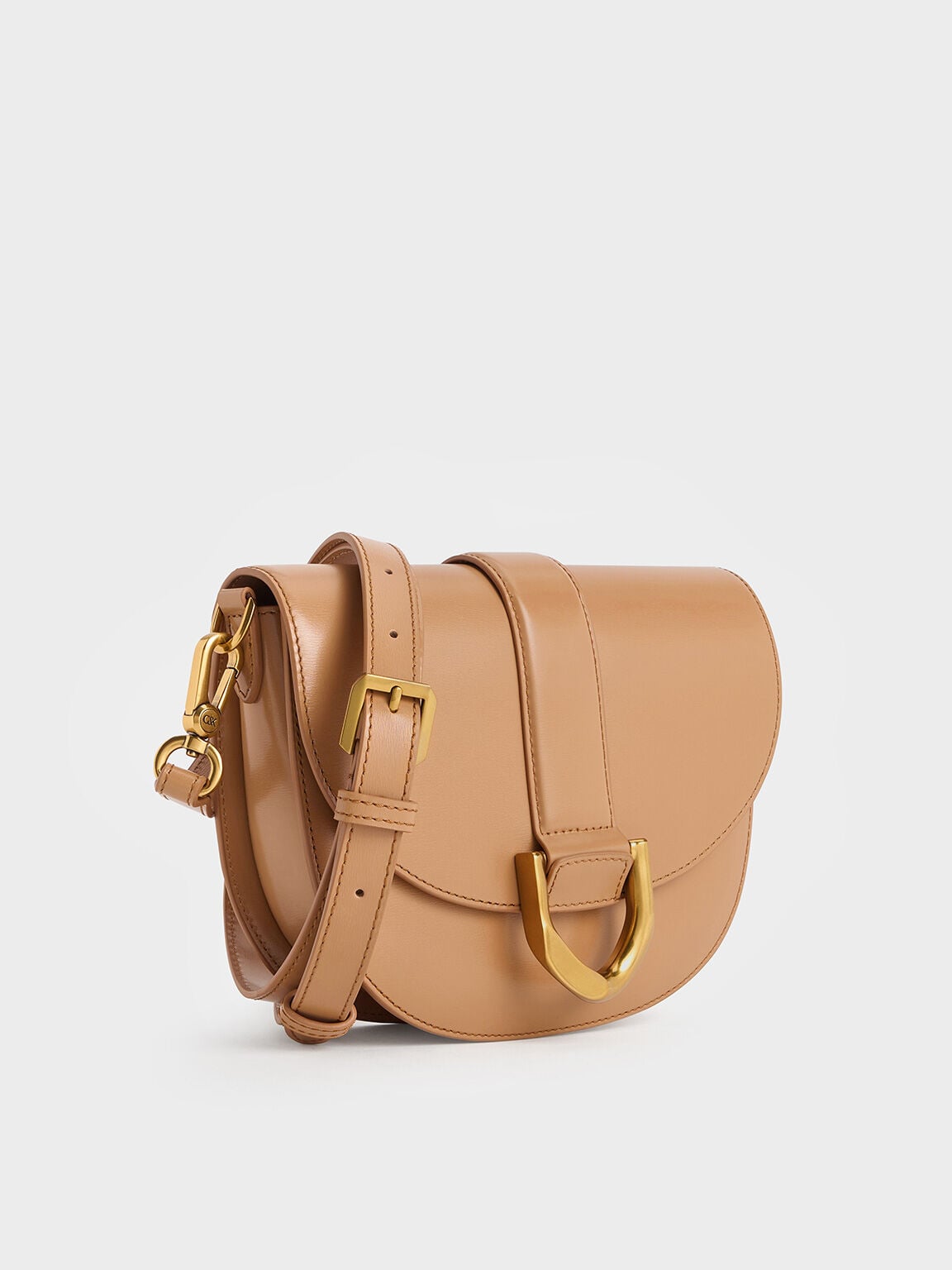 CHARLES & KEITH Best Price / Gabine Leather Saddle Bag - Toffee