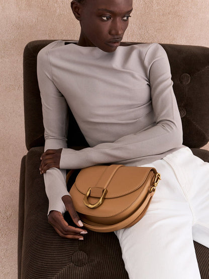 CHARLES & KEITH Best Price / Gabine Leather Saddle Bag - Toffee