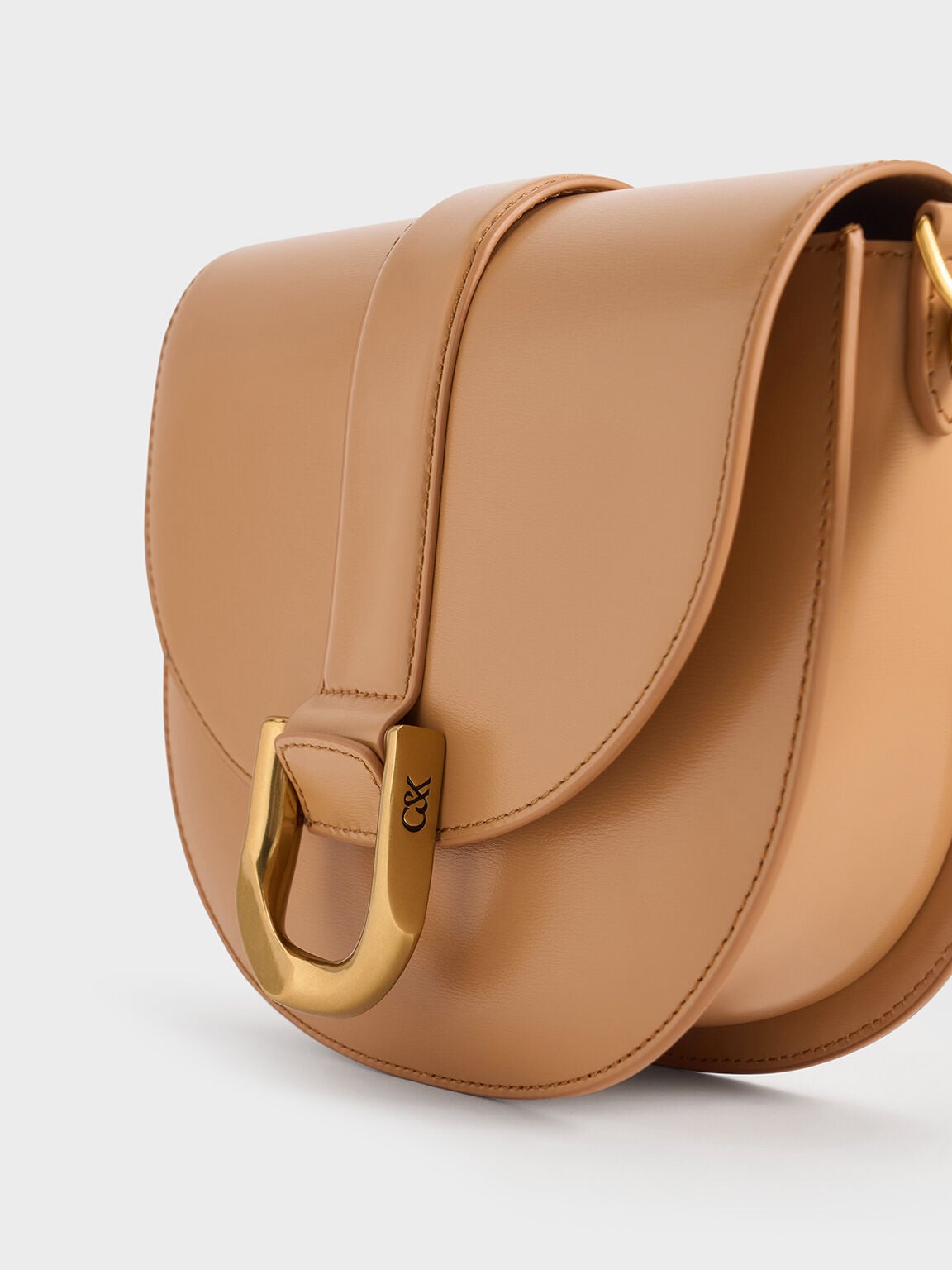 CHARLES & KEITH Best Price / Gabine Leather Saddle Bag - Toffee
