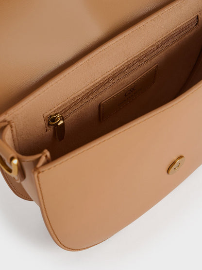 CHARLES & KEITH Best Price / Gabine Leather Saddle Bag - Toffee
