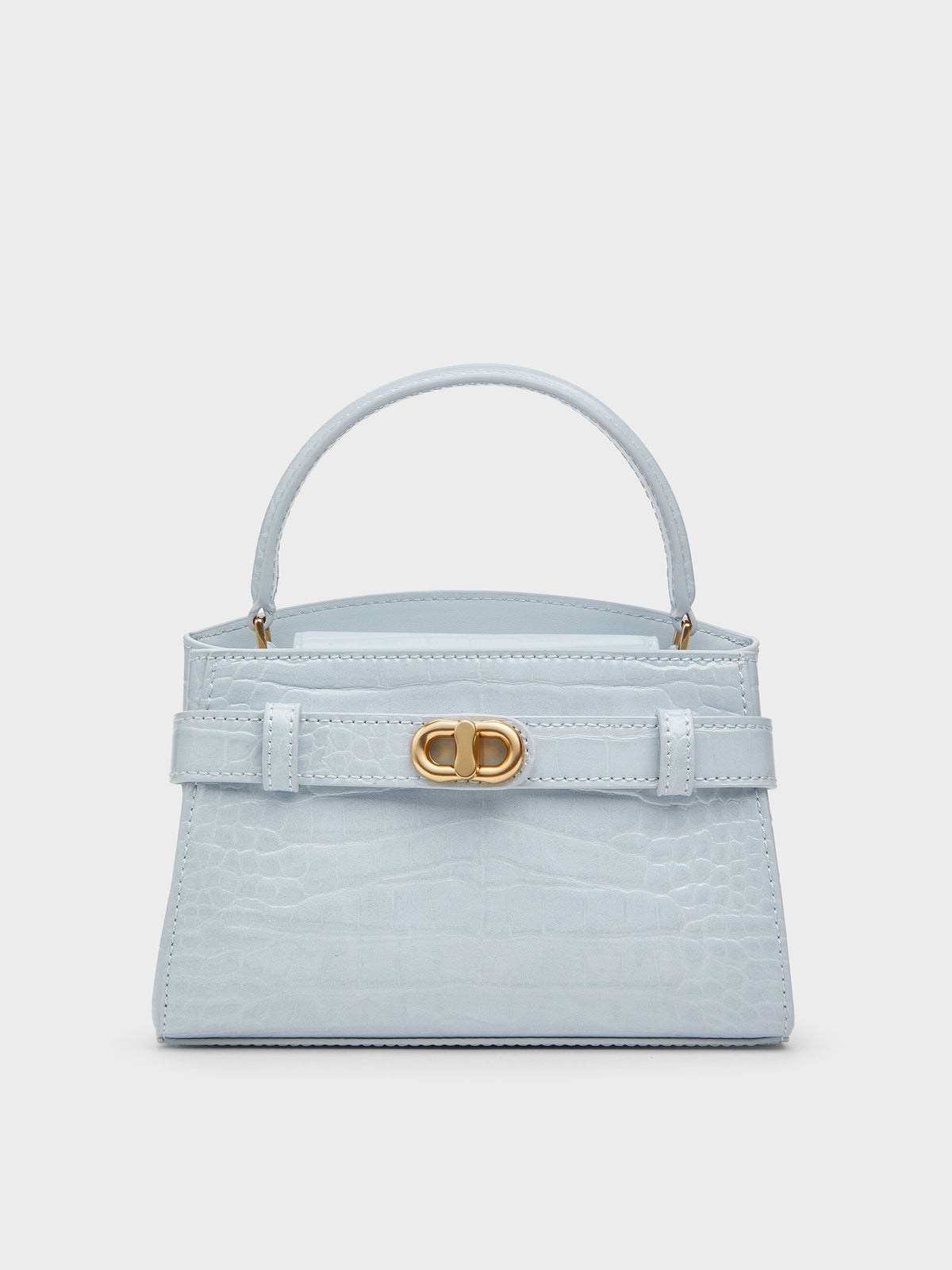CHARLES & KEITH Essential / Aubrielle Croc-Effect Belted Top Handle Bag - Sea Salt Blue
