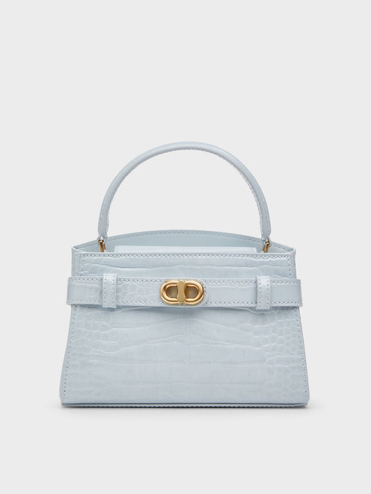 CHARLES & KEITH Essential / Aubrielle Croc-Effect Belted Top Handle Bag - Sea Salt Blue