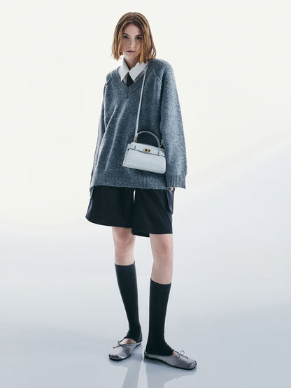 CHARLES & KEITH Essential / Aubrielle Croc-Effect Belted Top Handle Bag - Sea Salt Blue