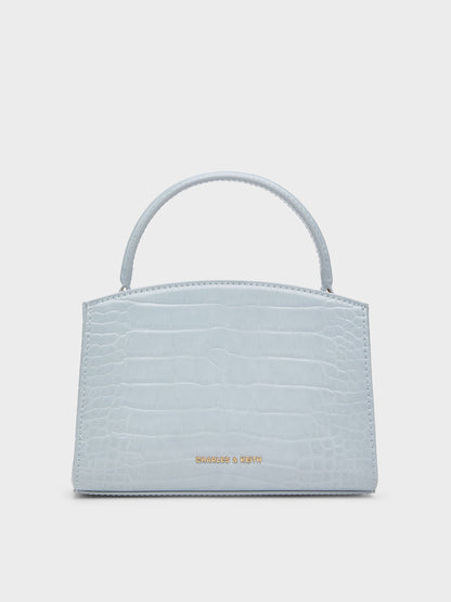 CHARLES & KEITH Essential / Aubrielle Croc-Effect Belted Top Handle Bag - Sea Salt Blue