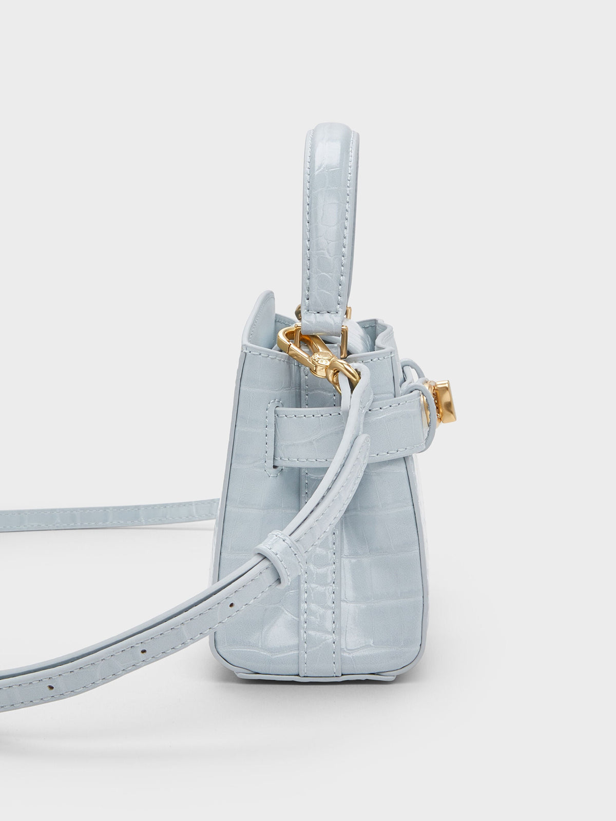 CHARLES & KEITH Essential / Aubrielle Croc-Effect Belted Top Handle Bag - Sea Salt Blue