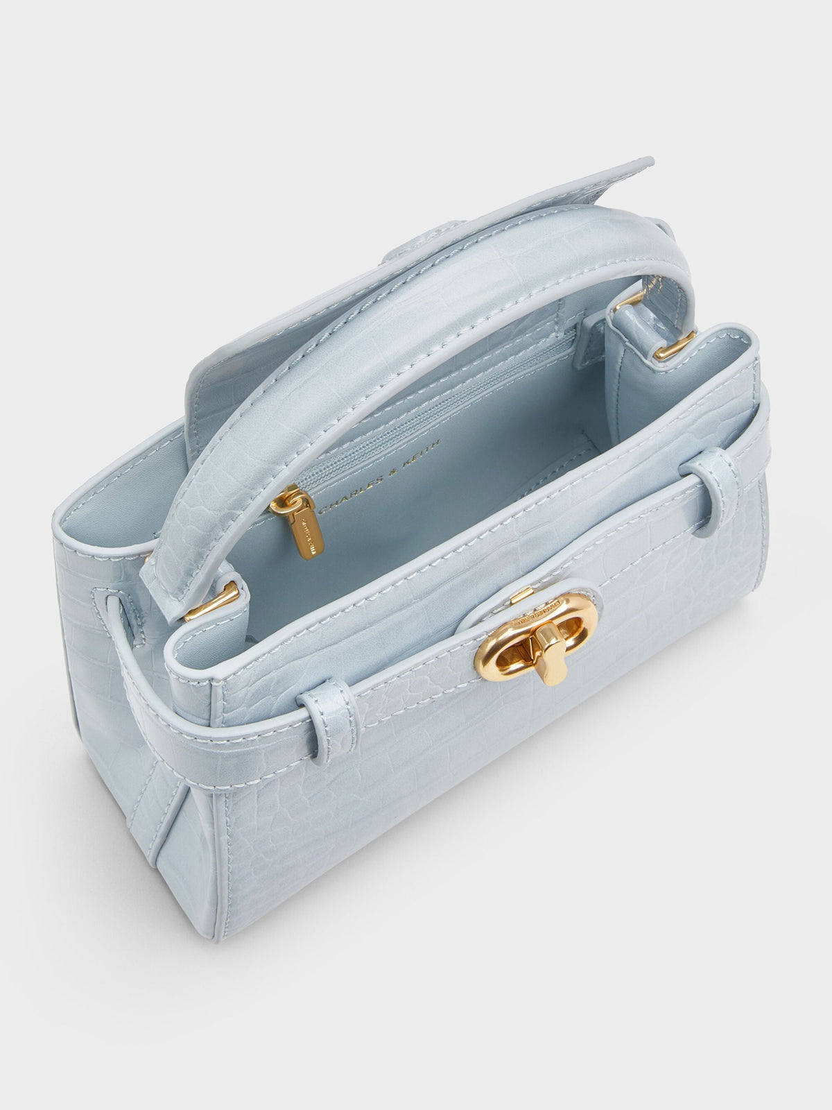 CHARLES & KEITH Essential / Aubrielle Croc-Effect Belted Top Handle Bag - Sea Salt Blue