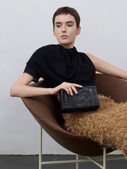CHARLES & KEITH Smart Buy / Matina Crinkle-Effect Crossbody Bag - Jet Black