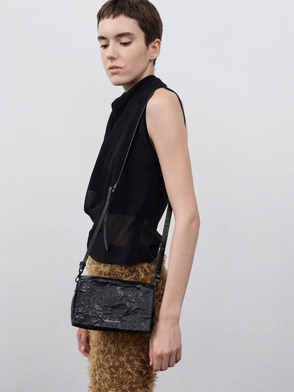 CHARLES & KEITH Smart Buy / Matina Crinkle-Effect Crossbody Bag - Jet Black