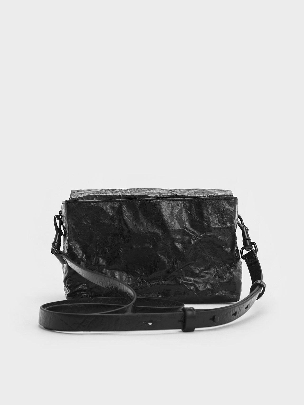 CHARLES & KEITH Smart Buy / Matina Crinkle-Effect Crossbody Bag - Jet Black