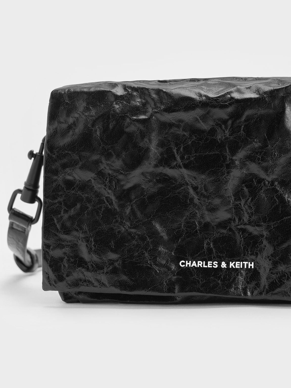 CHARLES & KEITH Smart Buy / Matina Crinkle-Effect Crossbody Bag - Jet Black