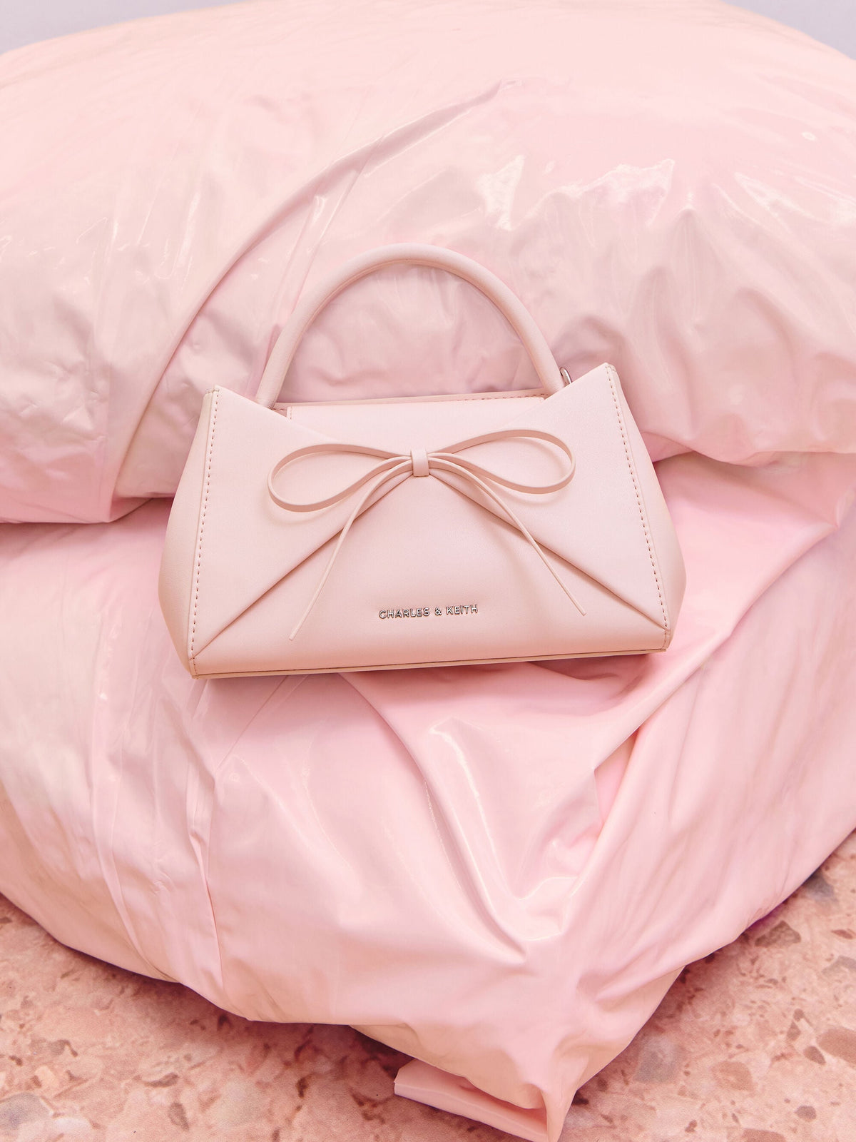 CHARLES & KEITH Popular / Hazel Bow Panelled Top Handle Bag - Soft Pink