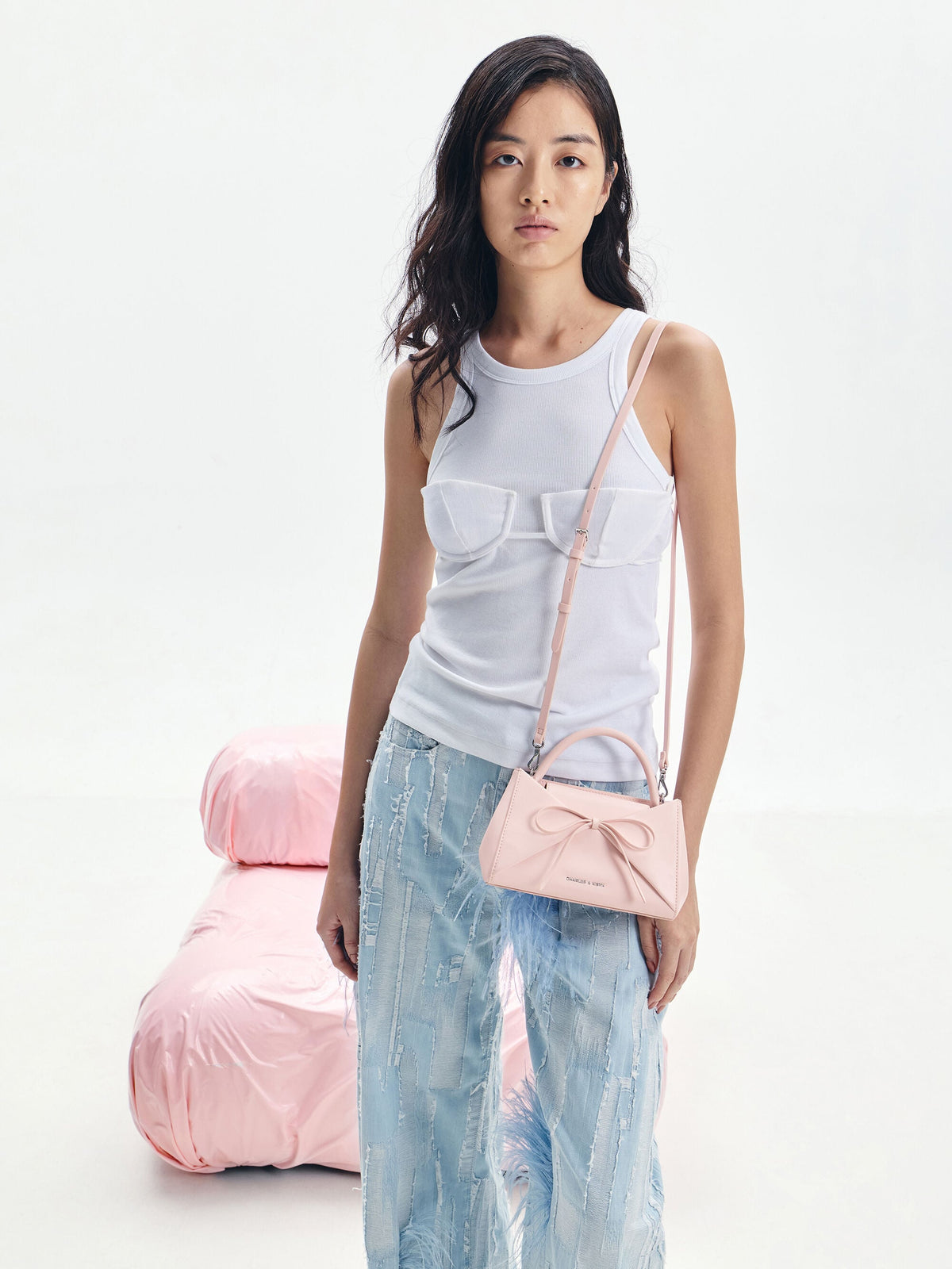 CHARLES & KEITH Popular / Hazel Bow Panelled Top Handle Bag - Soft Pink