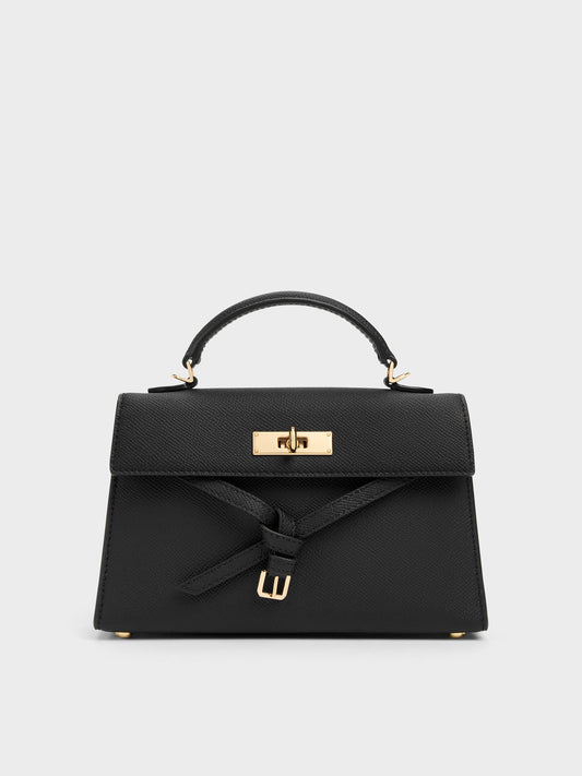 CHARLES & KEITH Premium / Tricha Knotted-Belt Top Handle Bag - Black