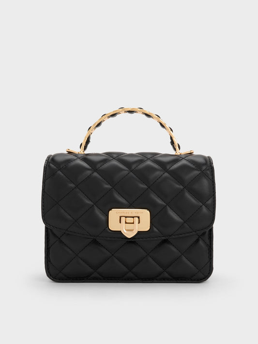 CHARLES & KEITH Quality / Cressida Quilted Top Handle Bag - Black