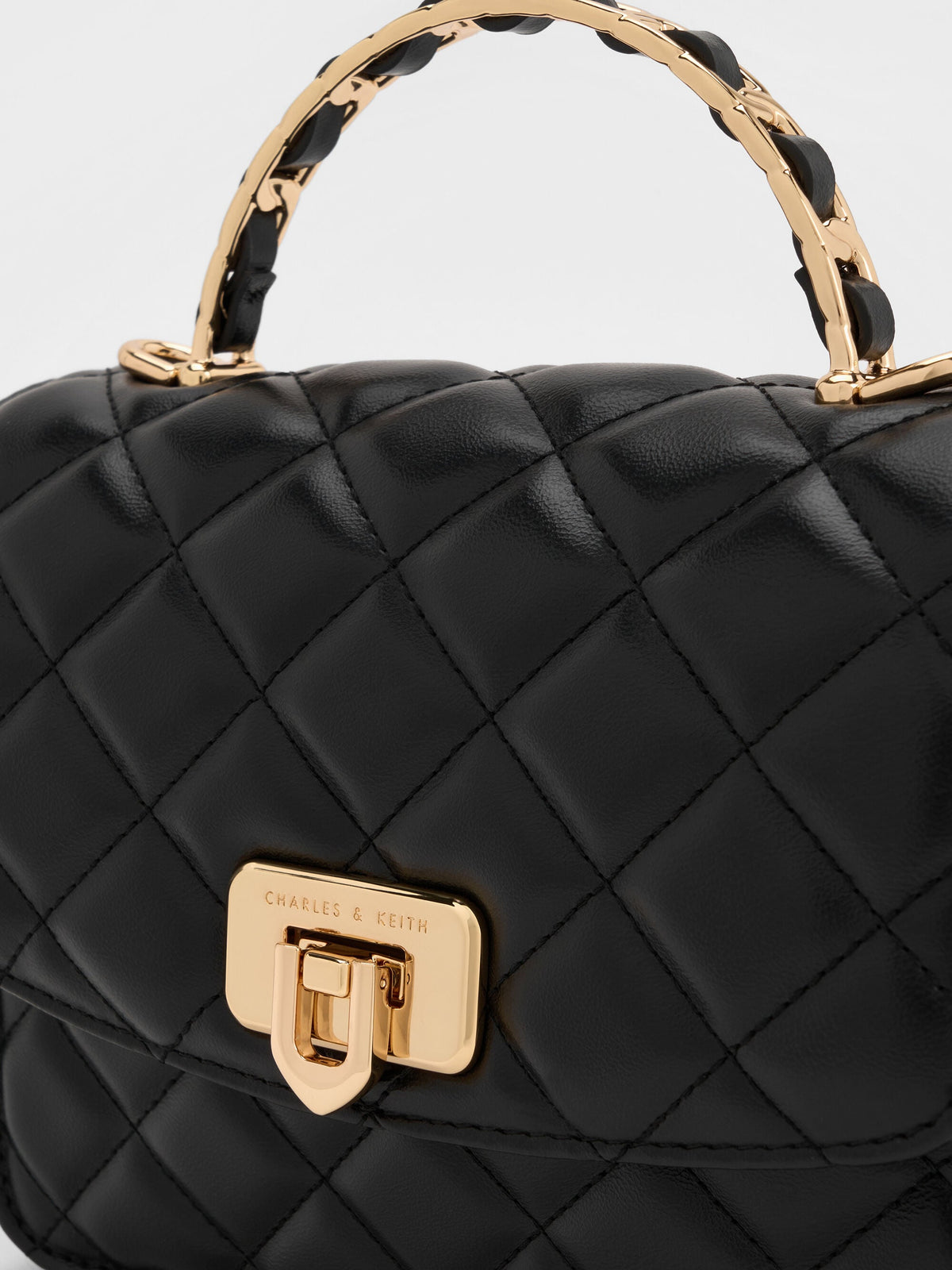 CHARLES & KEITH Quality / Cressida Quilted Top Handle Bag - Black