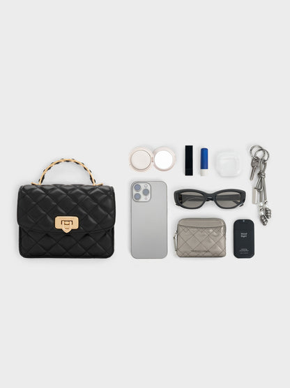 CHARLES & KEITH Quality / Cressida Quilted Top Handle Bag - Black