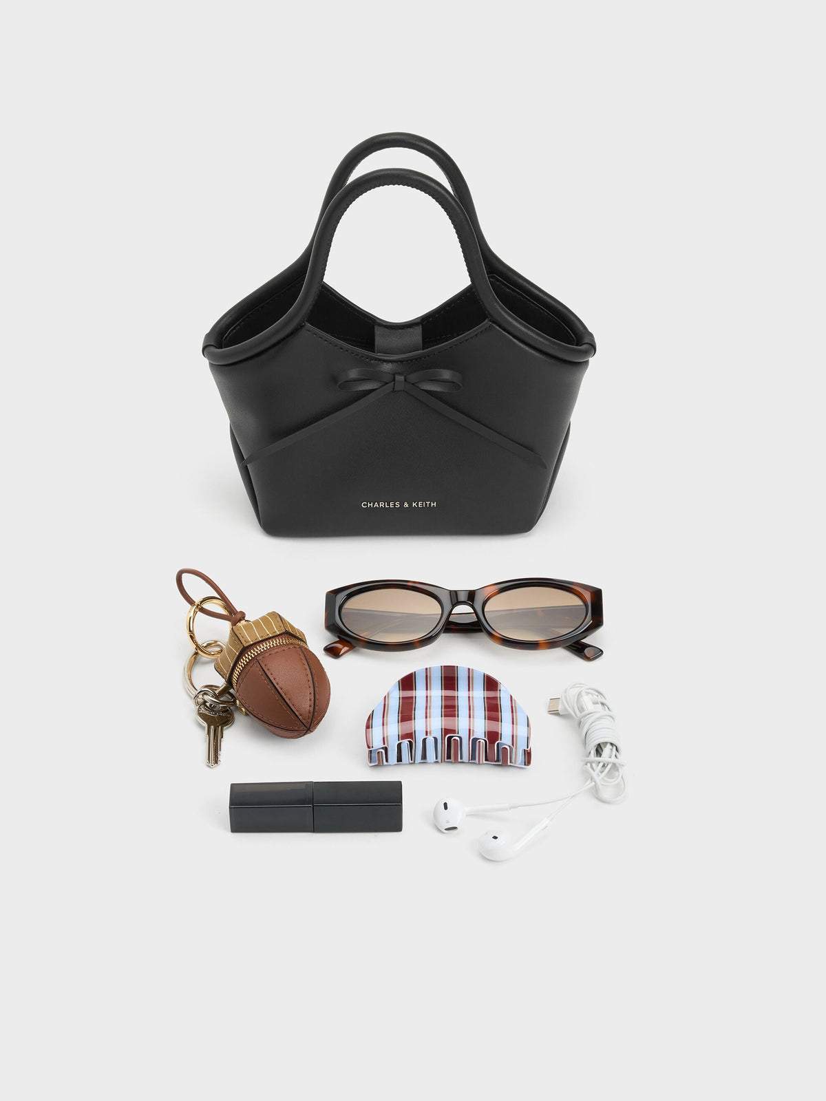 CHARLES & KEITH Sale / Hazel Bow Tubular Top Handle Bag - Noir