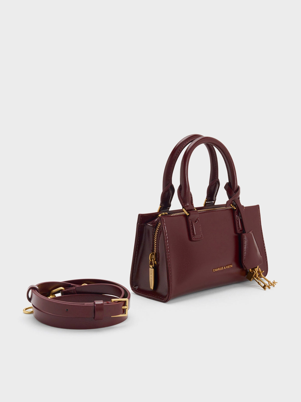CHARLES & KEITH Recommended / Mini Kerry Top Handle Bag - Wineberry Red