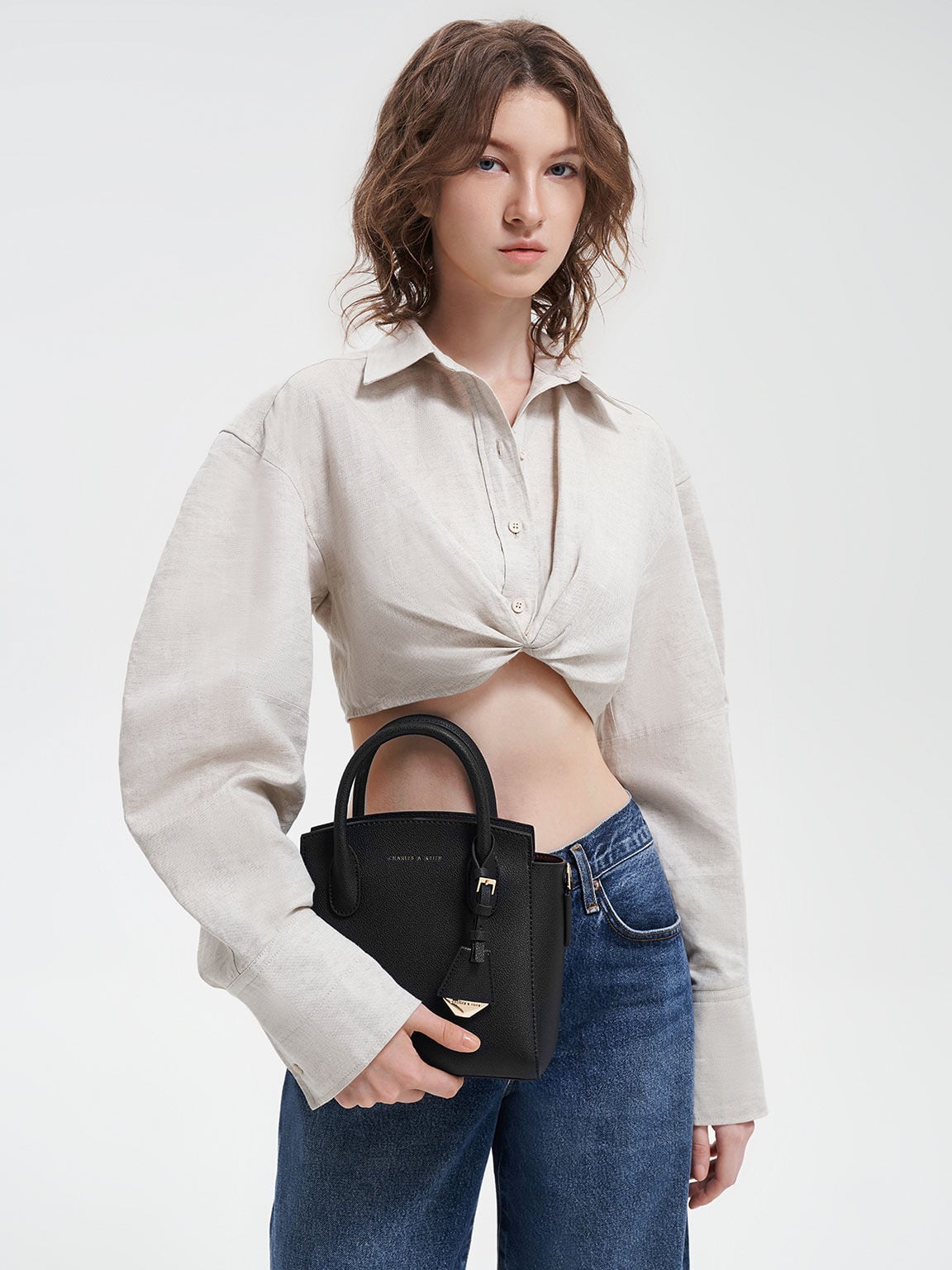 CHARLES & KEITH Everyday / Harper Structured Top Handle Bag - Black