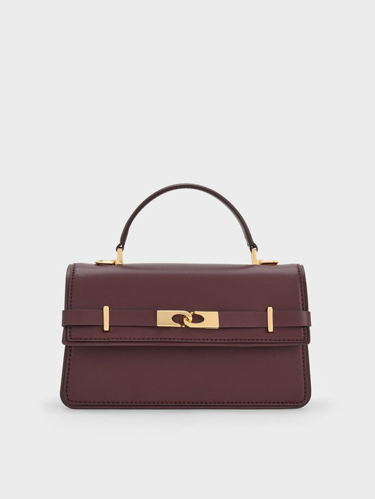 CHARLES & KEITH Featured / Arlet Belted Top Handle Bag - Wineberry Red