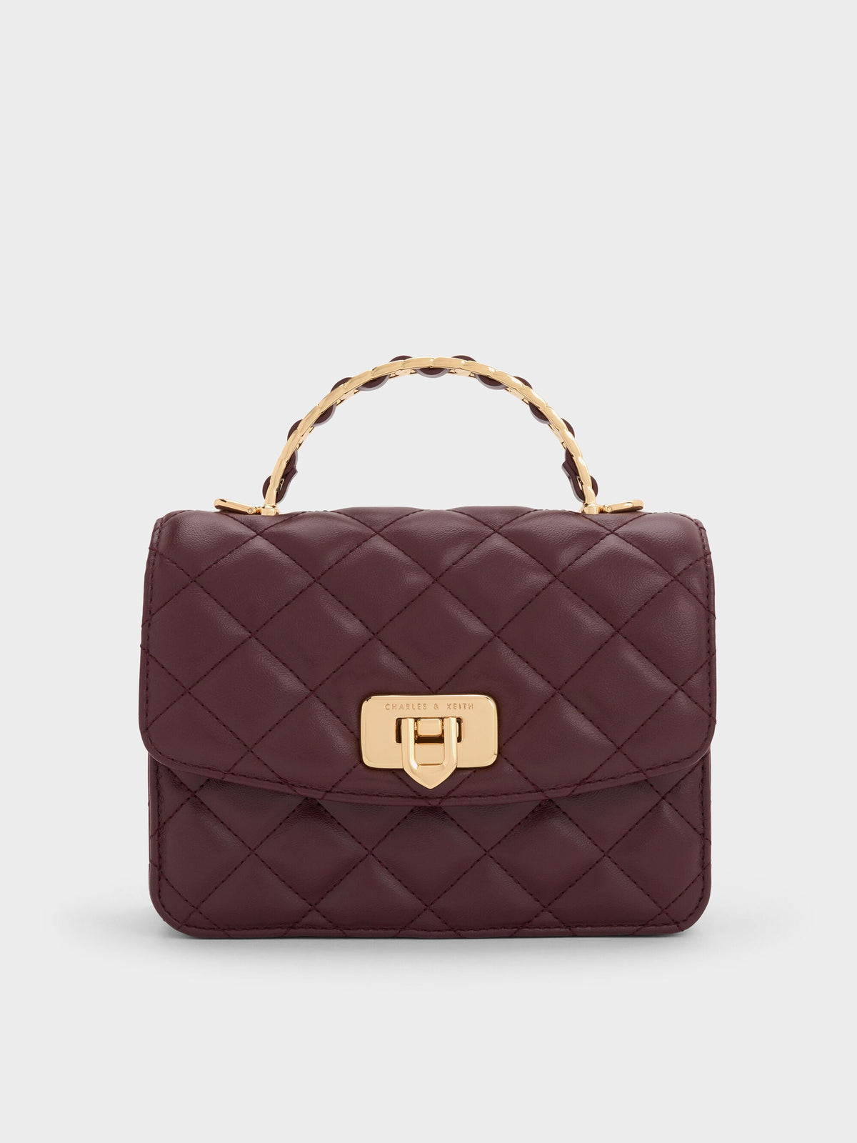 CHARLES & KEITH Smart Buy / Cressida Quilted Top Handle Bag - Wineberry Red