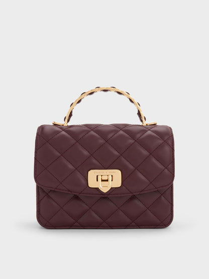 CHARLES & KEITH Smart Buy / Cressida Quilted Top Handle Bag - Wineberry Red