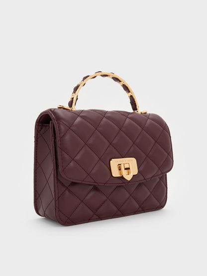 CHARLES & KEITH Smart Buy / Cressida Quilted Top Handle Bag - Wineberry Red