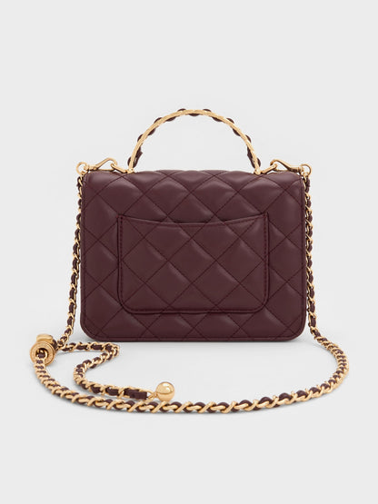 CHARLES & KEITH Smart Buy / Cressida Quilted Top Handle Bag - Wineberry Red