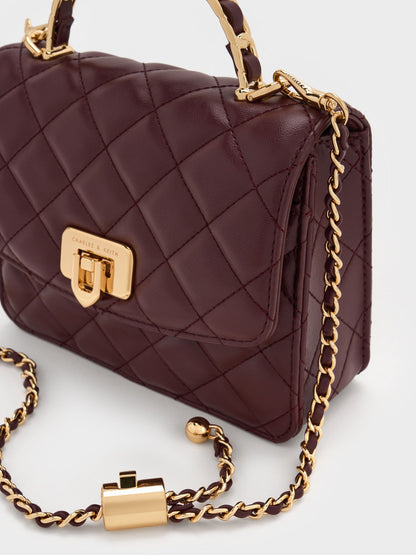 CHARLES & KEITH Smart Buy / Cressida Quilted Top Handle Bag - Wineberry Red