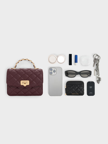 CHARLES & KEITH Smart Buy / Cressida Quilted Top Handle Bag - Wineberry Red