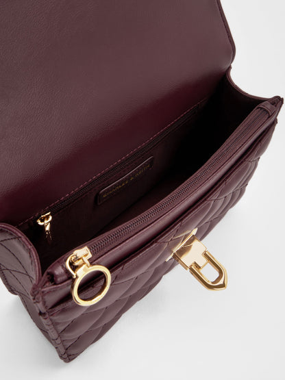 CHARLES & KEITH Smart Buy / Cressida Quilted Top Handle Bag - Wineberry Red