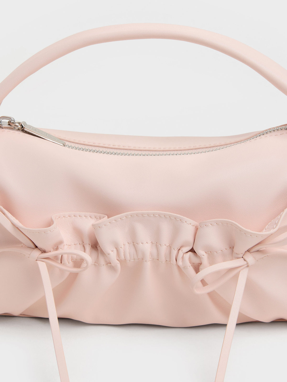 CHARLES & KEITH Customer Favorite / Reese Ruched Bow Top Handle Bag - Soft Pink