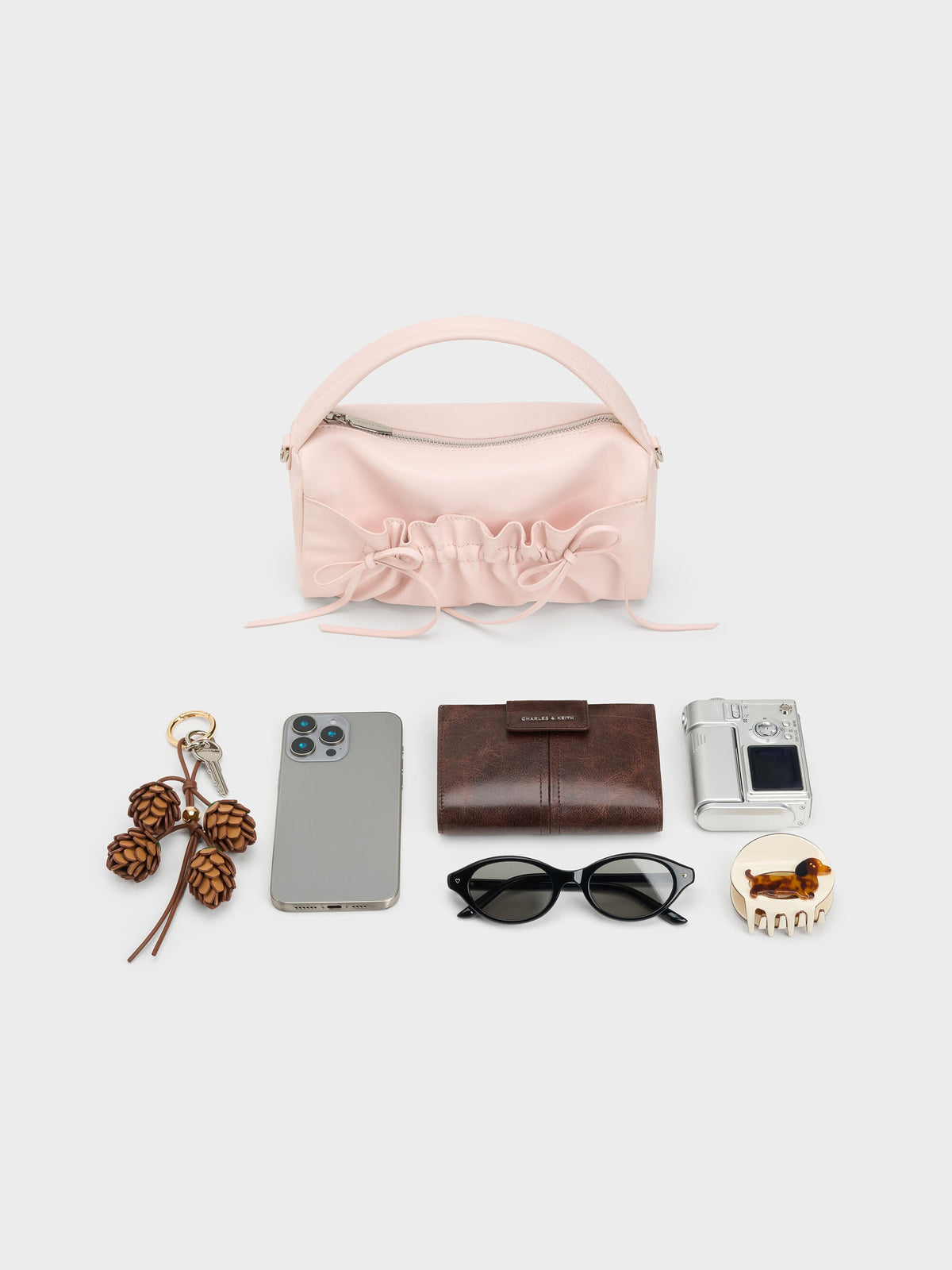 CHARLES & KEITH Customer Favorite / Reese Ruched Bow Top Handle Bag - Soft Pink