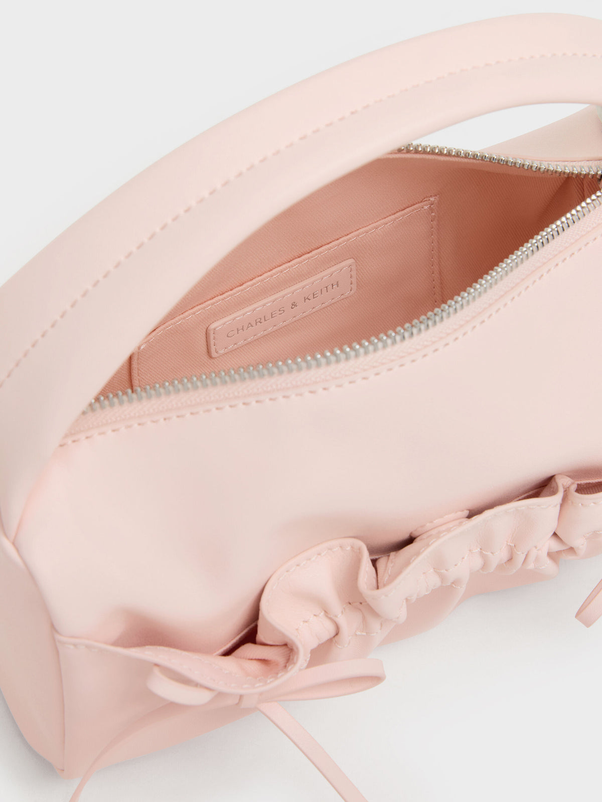 CHARLES & KEITH Customer Favorite / Reese Ruched Bow Top Handle Bag - Soft Pink