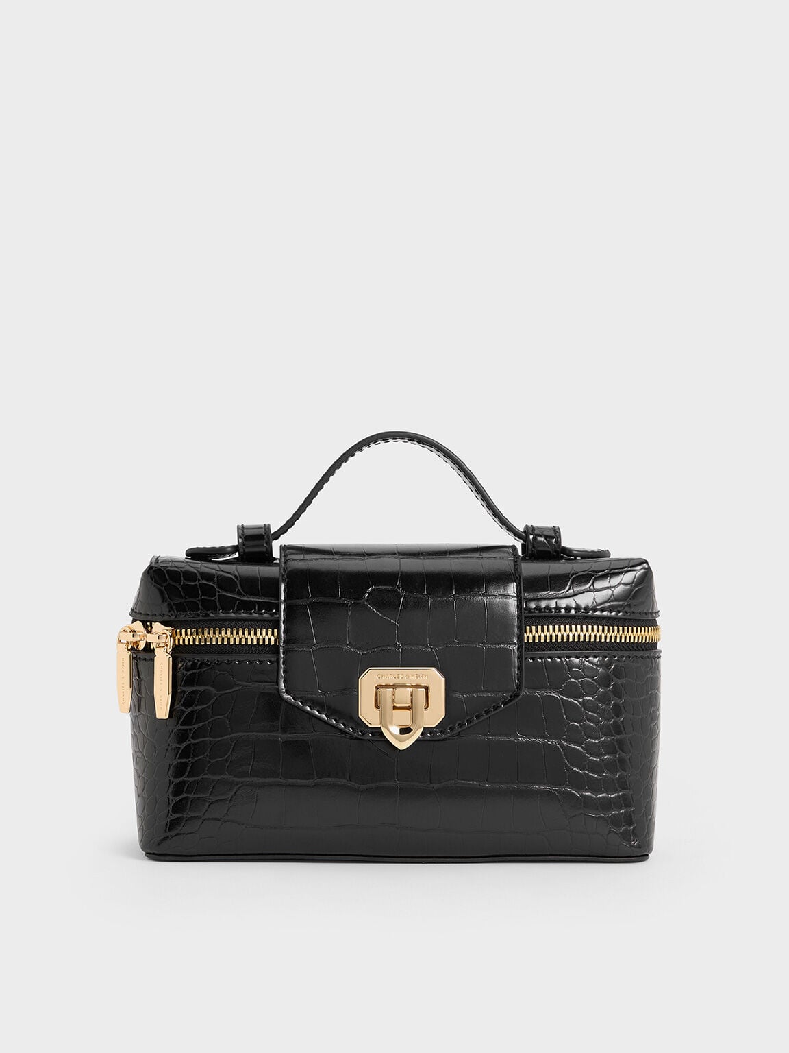 CHARLES & KEITH Everyday / Arwen Croc-Effect Top Handle Vanity Bag - Black