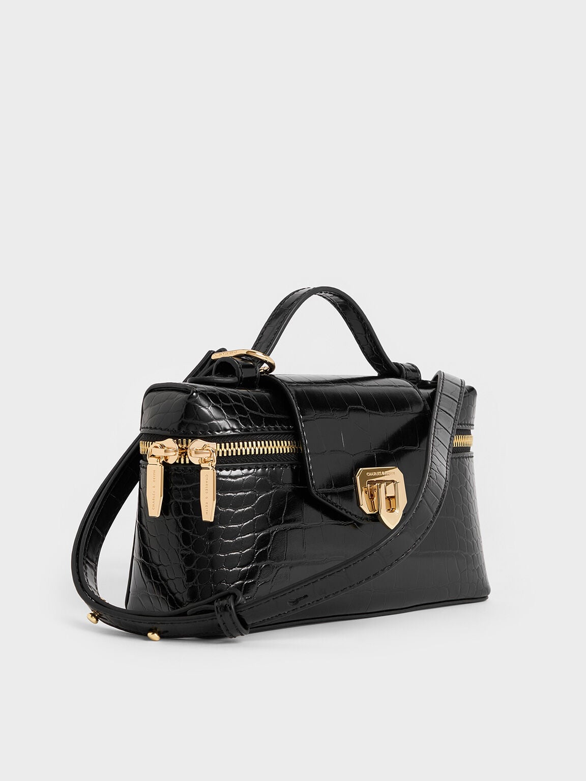 CHARLES & KEITH Everyday / Arwen Croc-Effect Top Handle Vanity Bag - Black