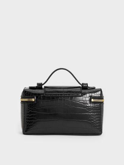CHARLES & KEITH Everyday / Arwen Croc-Effect Top Handle Vanity Bag - Black