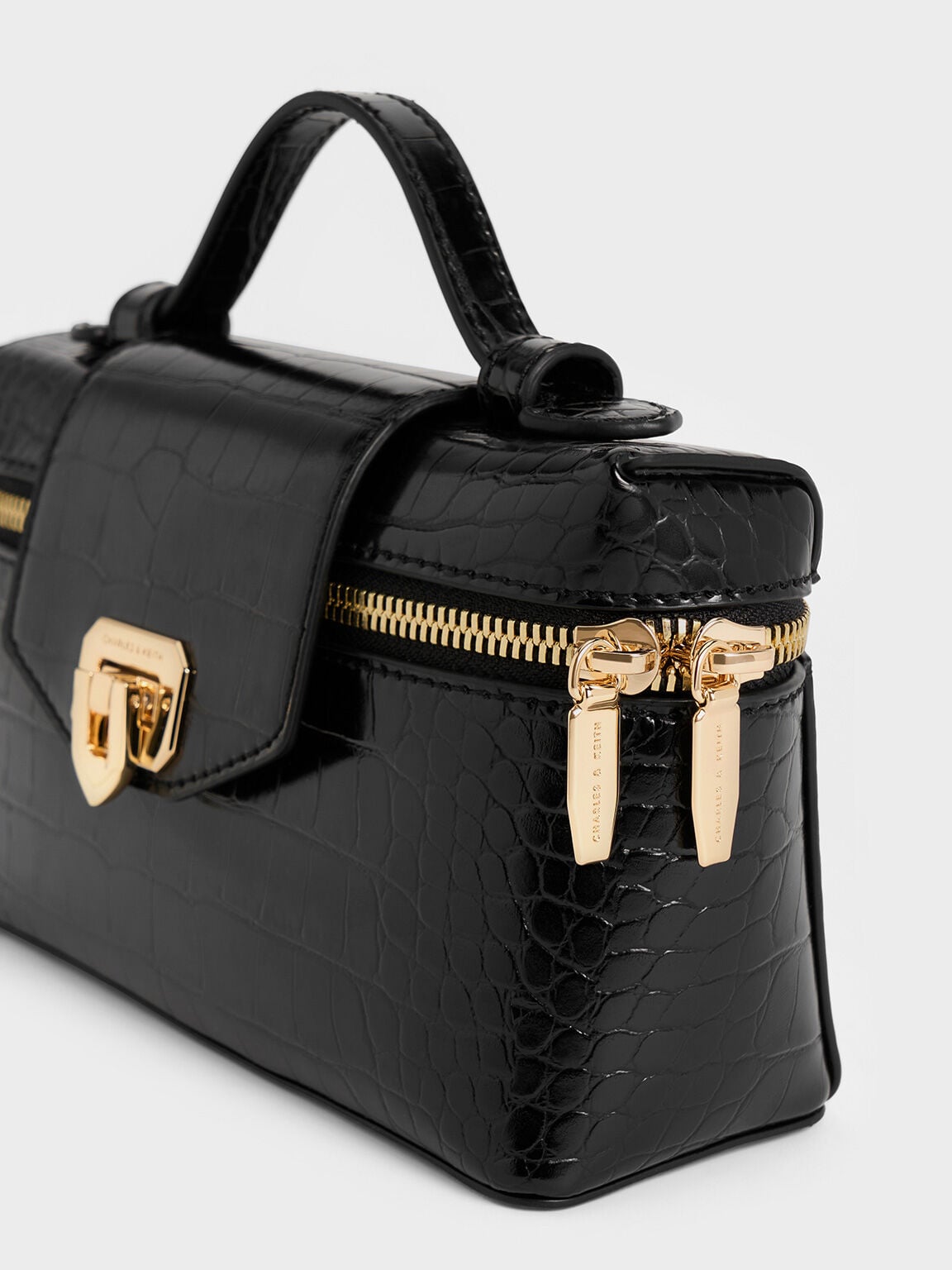 CHARLES & KEITH Everyday / Arwen Croc-Effect Top Handle Vanity Bag - Black
