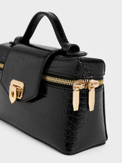 CHARLES & KEITH Everyday / Arwen Croc-Effect Top Handle Vanity Bag - Black