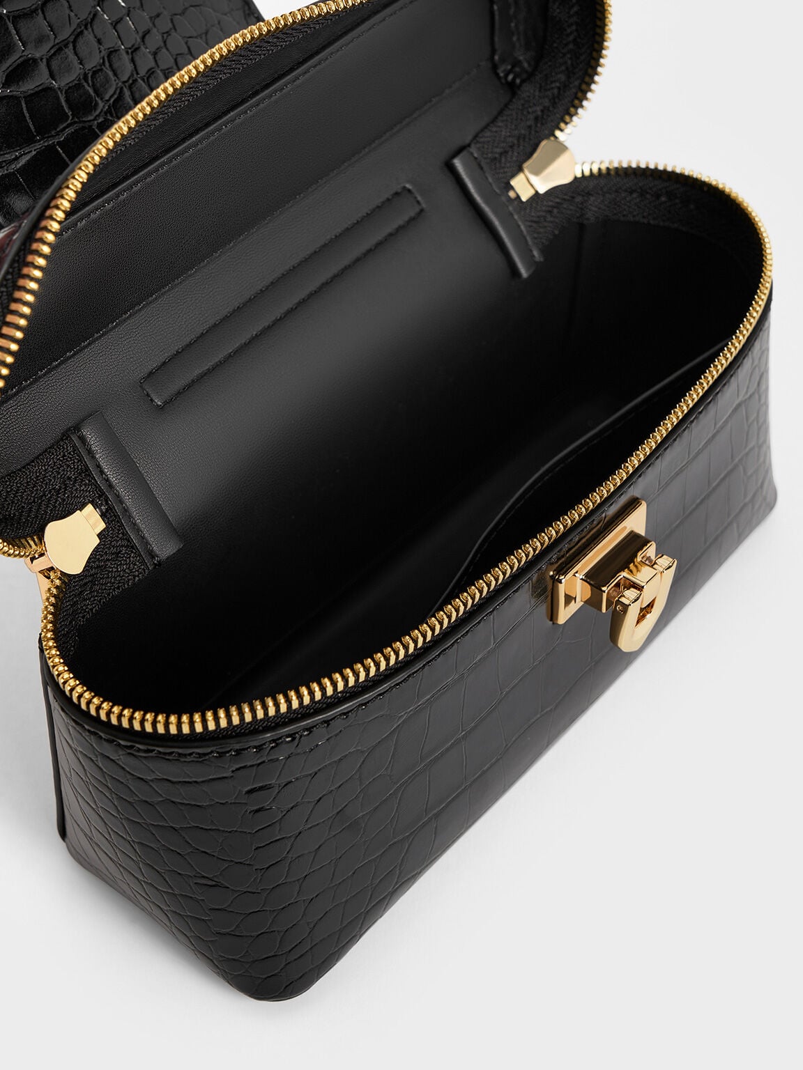 CHARLES & KEITH Everyday / Arwen Croc-Effect Top Handle Vanity Bag - Black