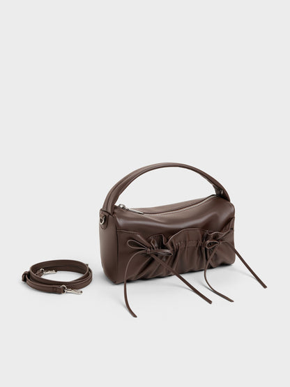 CHARLES & KEITH Deals / Reese Ruched Bow Top Handle Bag - Espresso Brown