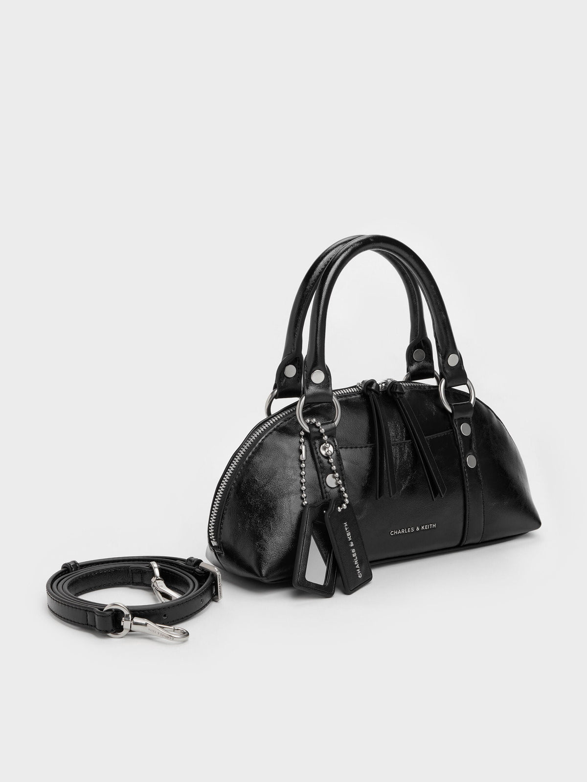 CHARLES & KEITH Trusted / Tatiana Studded Bowling Bag - Noir