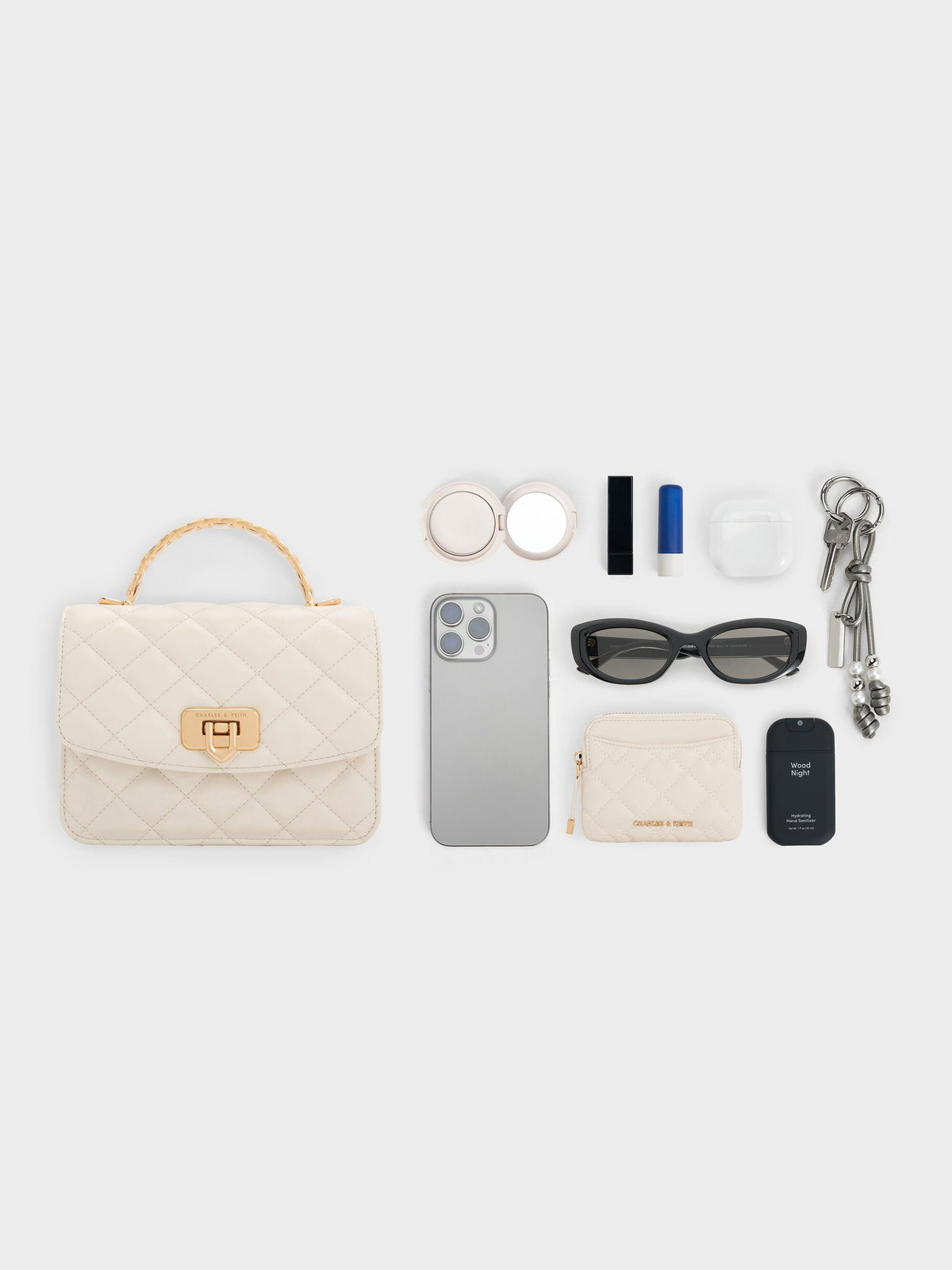 CHARLES & KEITH Discount / Cressida Quilted Top Handle Bag - Cream