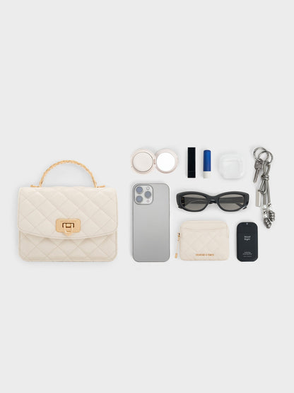 CHARLES & KEITH Discount / Cressida Quilted Top Handle Bag - Cream