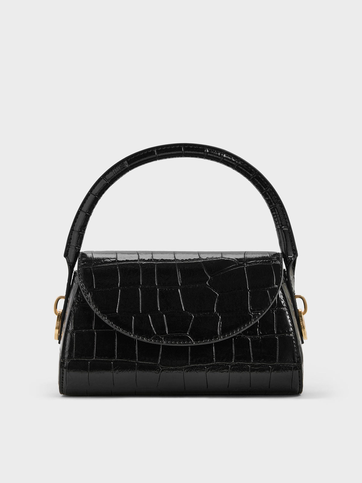 CHARLES & KEITH Top Pick / Kaila Croc-Effect Top Handle Bag - Black Croco